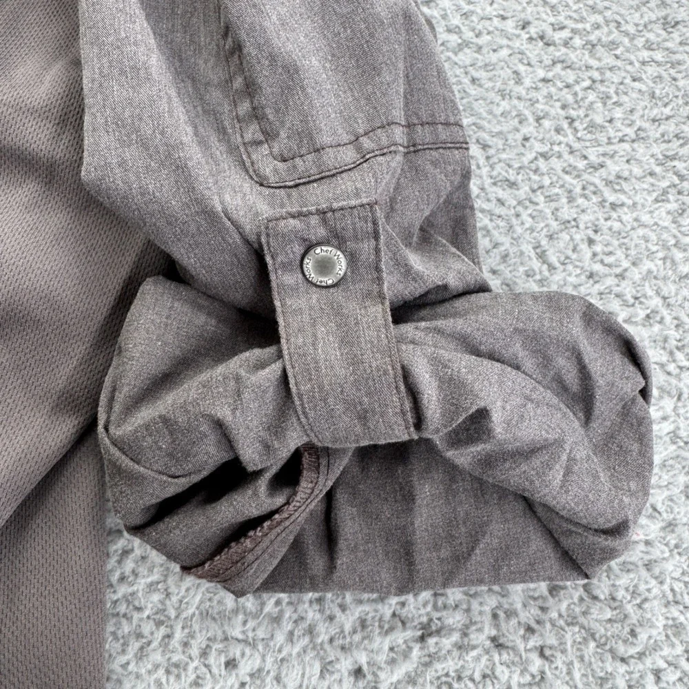 Chef Works Mens XL Chef Coat Jacket Gray‎ Long Sleeve Zip Up Work Uniform